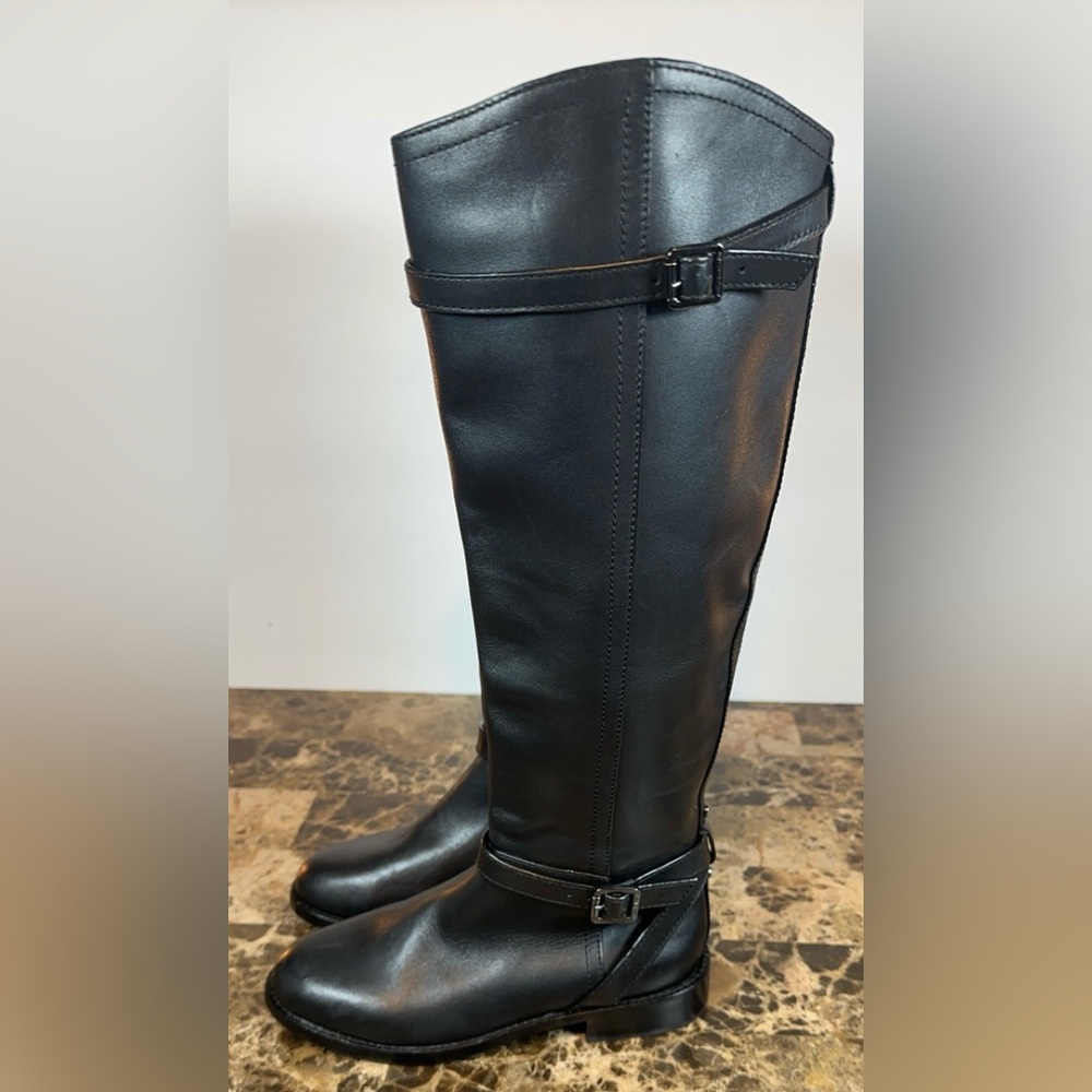 Antonio Melani Black Leather Riding Boots Black Buckle